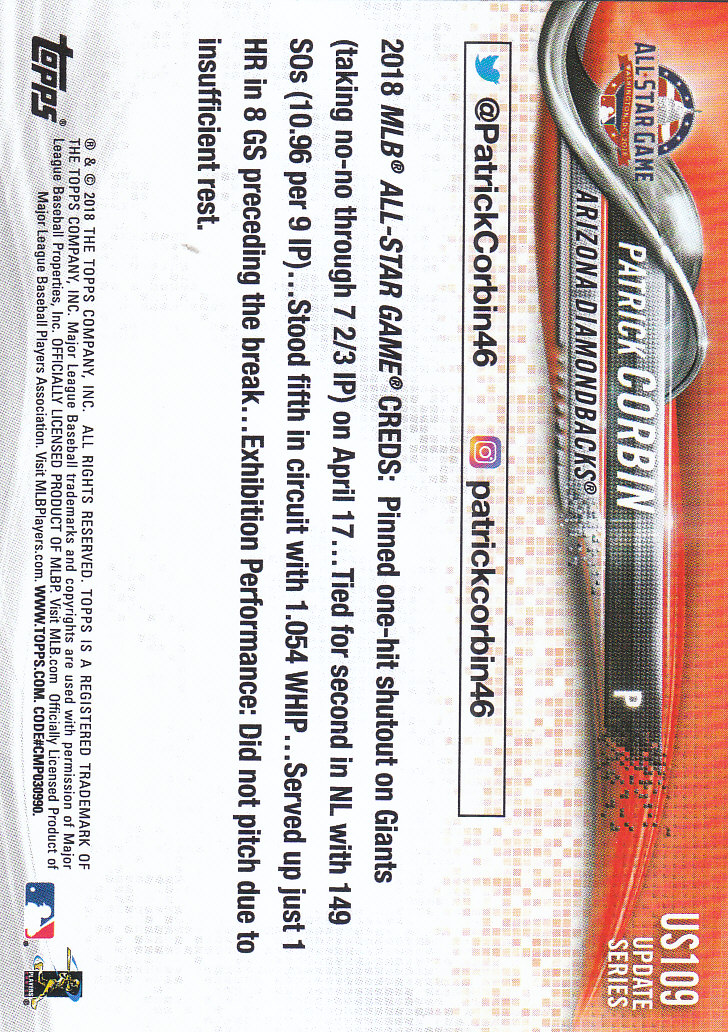 2018 Topps Update #US109 Patrick Corbin AS back image