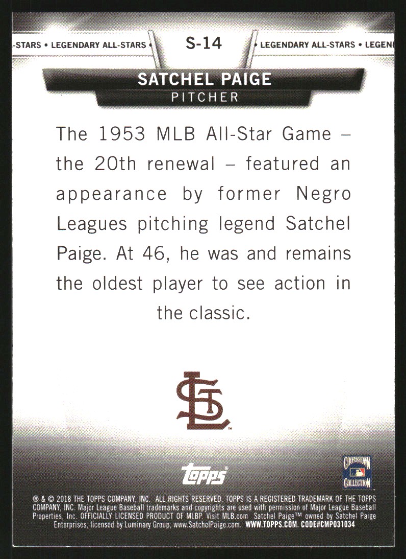 2018 Topps Update Salute Blue #S14 Satchel Paige
