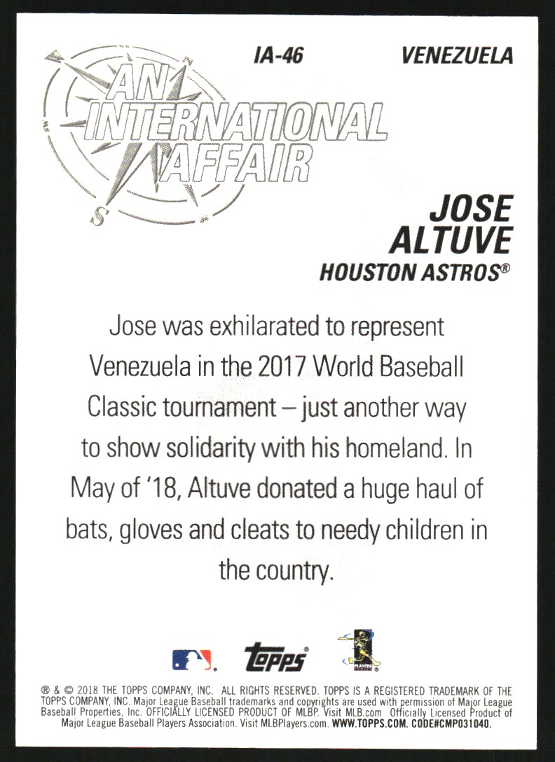 2018 Topps Update An International Affair Blue #IA46 Jose Altuve