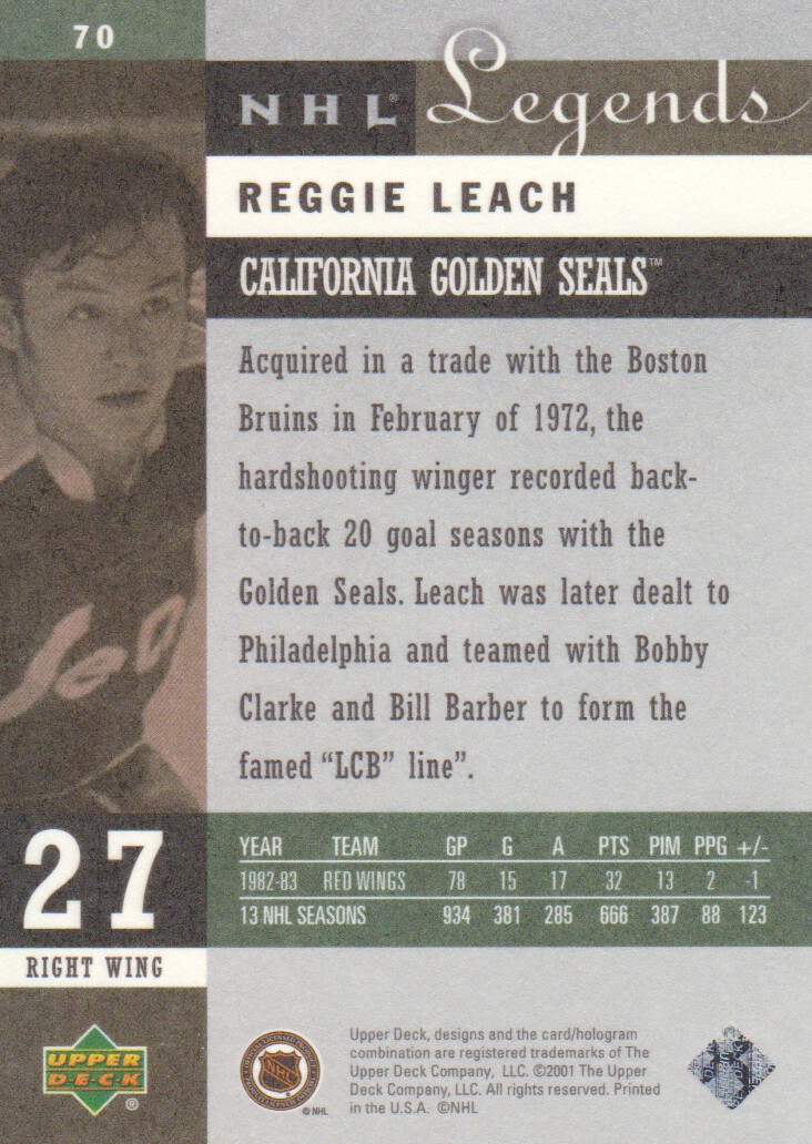 2001-02 Upper Deck Legends #70 Reggie Leach back image