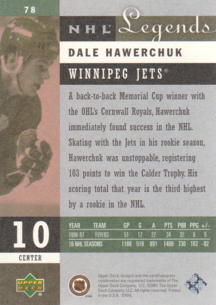 2001-02 Upper Deck Legends #78 Dale Hawerchuk back image