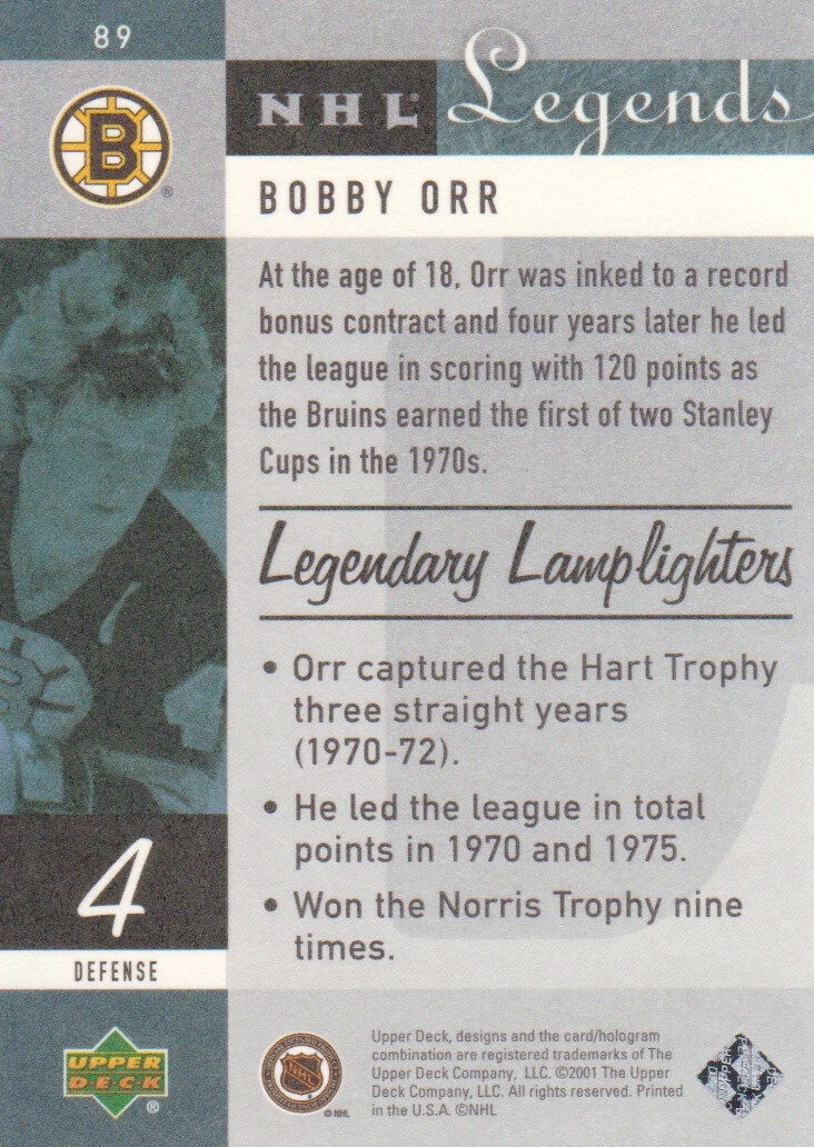 2001-02 Upper Deck Legends #89 Bobby Orr back image