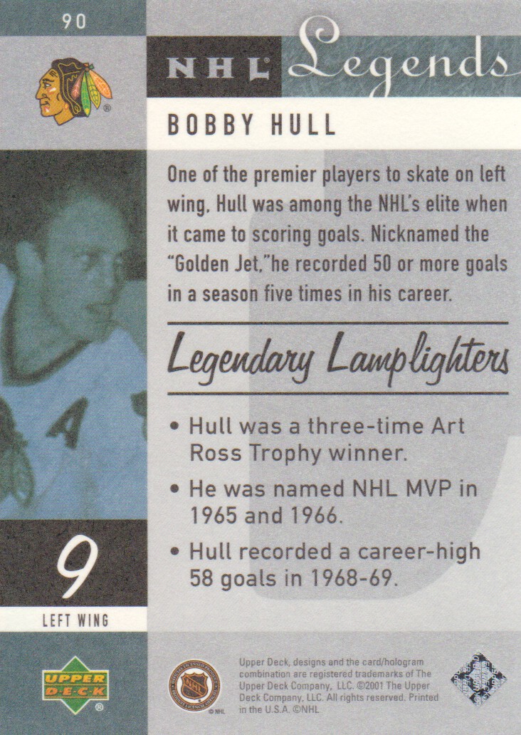 2001-02 Upper Deck Legends #90 Bobby Hull back image