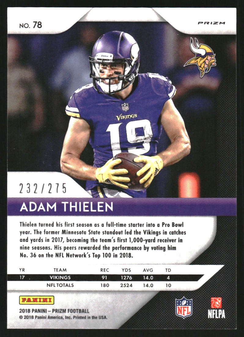 2018 Panini Prizm Prizms Hyper #78 Adam Thielen