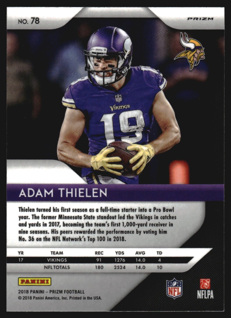 2018 Panini Prizm Prizms Lazer #78 Adam Thielen