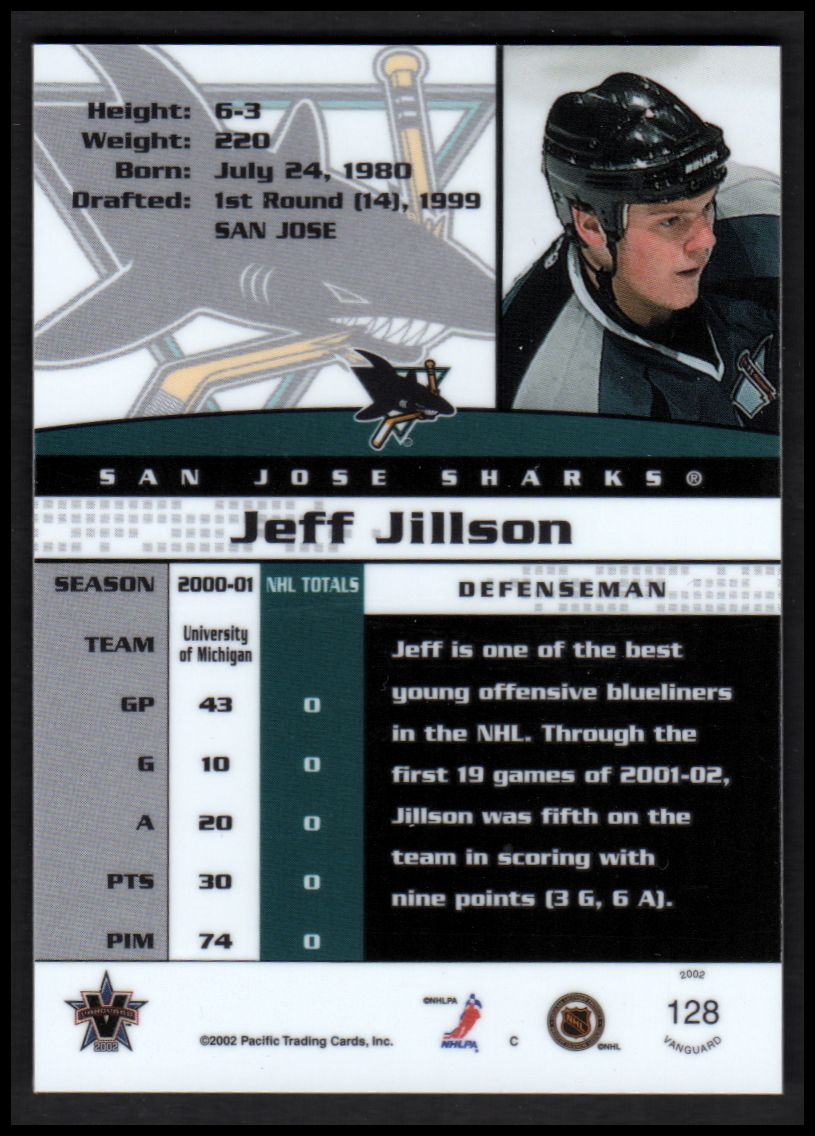 2001-02 Vanguard #128 Jeff Jillson RC back image