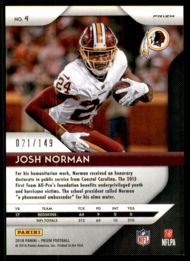 2018 Panini Prizm Prizms Red Wave #4 Josh Norman