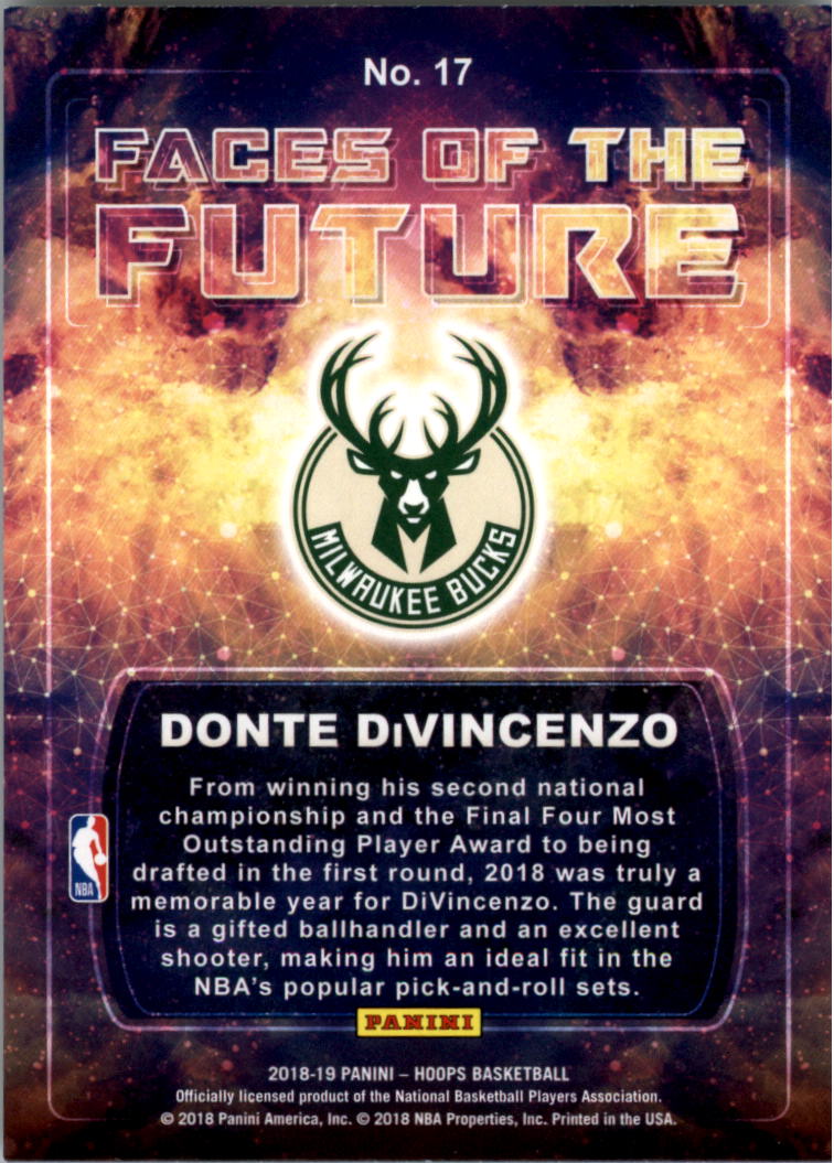 2018-19 Hoops Faces of the Future Holo #17 Donte DiVincenzo back image