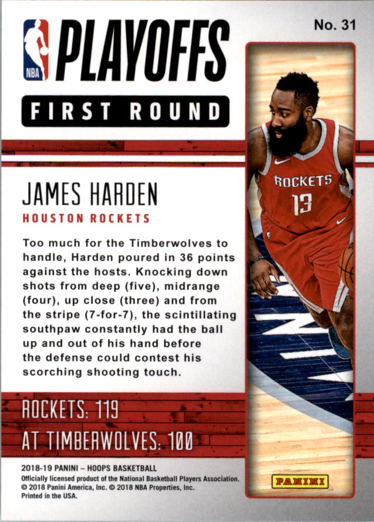 2018-19 Hoops Road to the Finals #31 James Harden R1/2018 back image