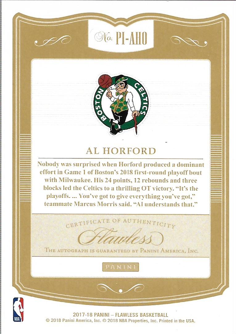 2017-18 Panini Flawless Premium Ink Signatures Ruby #12 Al Horford back image