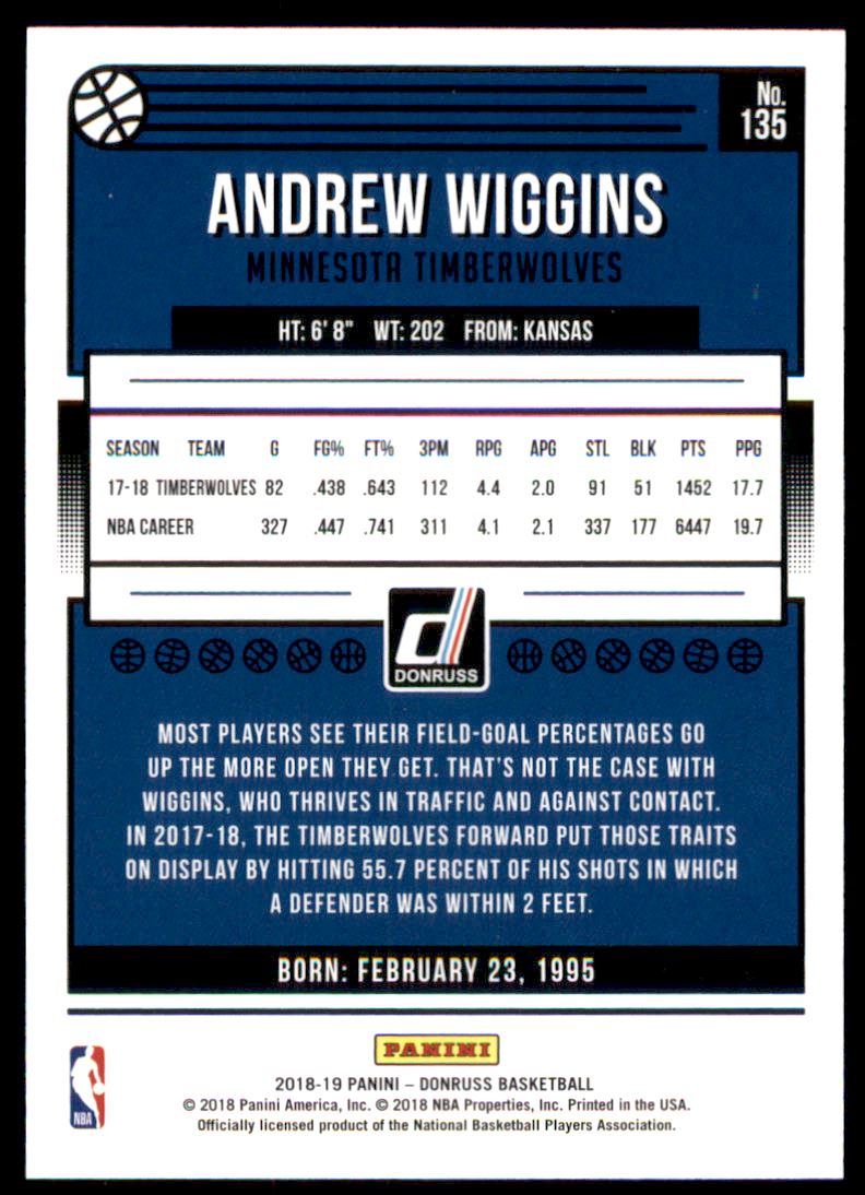 2018-19 Donruss Press Proof Silver #135 Andrew Wiggins back image