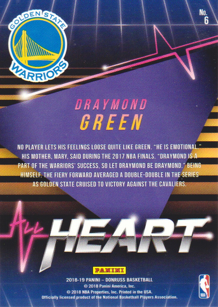 2018-19 Donruss All Heart #6 Draymond Green back image