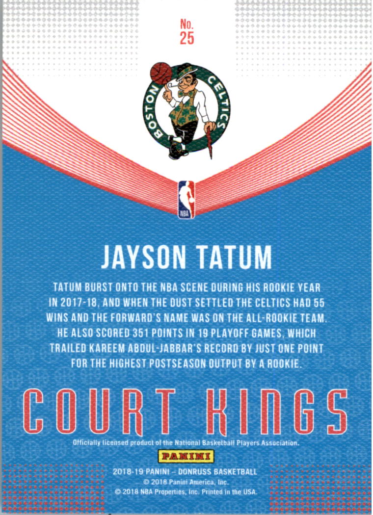 2018-19 Donruss Court Kings #25 Jayson Tatum back image