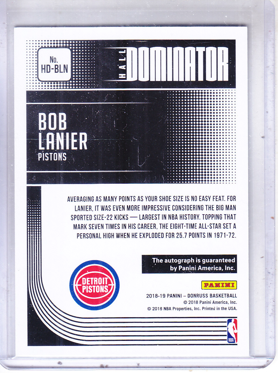 2018-19 Donruss Hall Dominator Signatures #12 Bob Lanier/99 back image