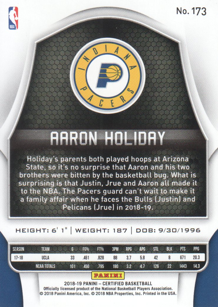 2018-19 Certified Mirror Red #173 Aaron Holiday back image