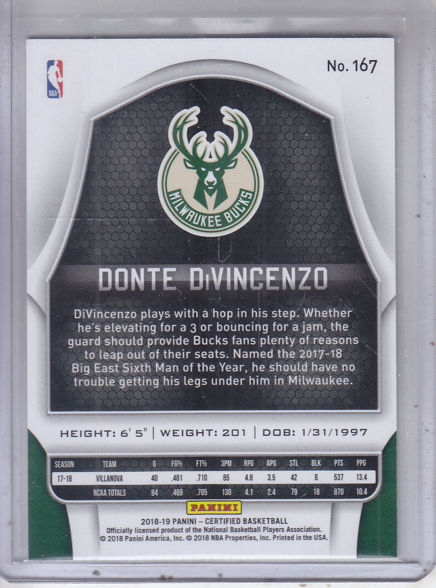 2018-19 Certified Mirror Gold #167 Donte DiVincenzo back image