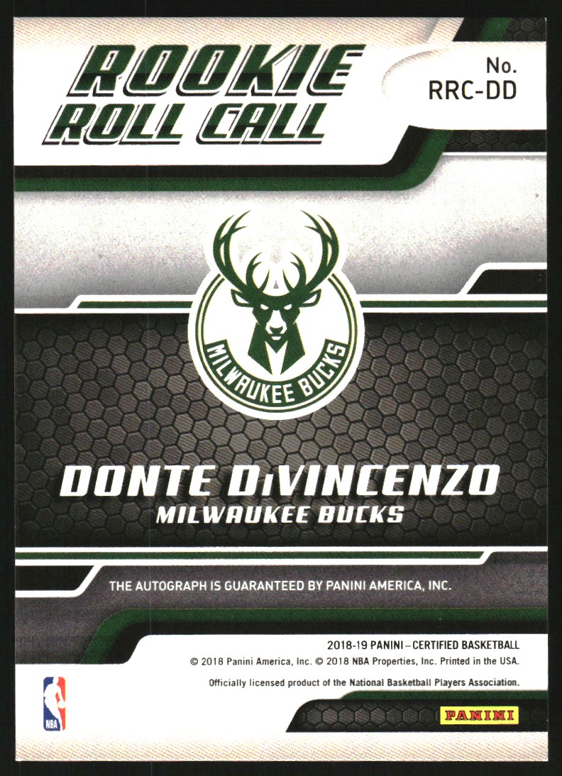2018-19 Certified Rookie Roll Call Autographs #14 Donte DiVincenzo back image