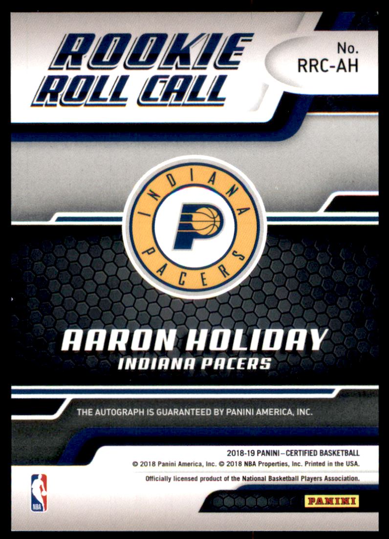 2018-19 Certified Rookie Roll Call Autographs #19 Aaron Holiday back image
