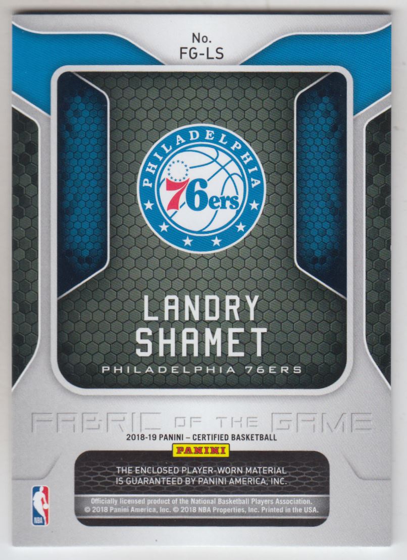 2018-19 Certified Fabric of the Game Rookie Relics #26 Landry Shamet back image