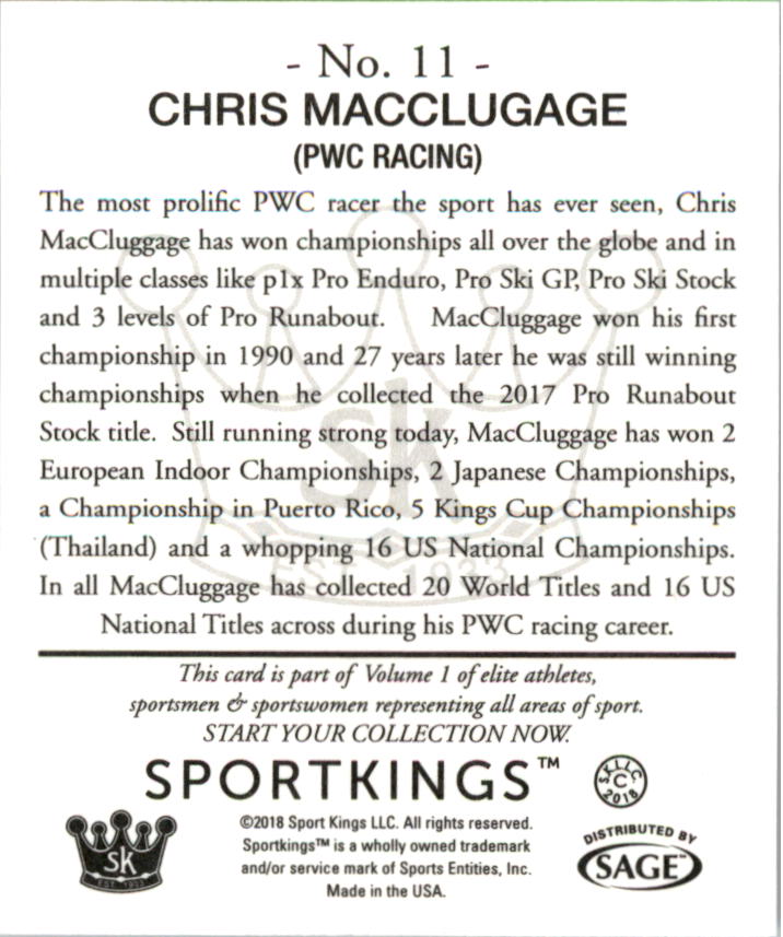 2018 Sportkings Mini #11 Chris Macclugage back image