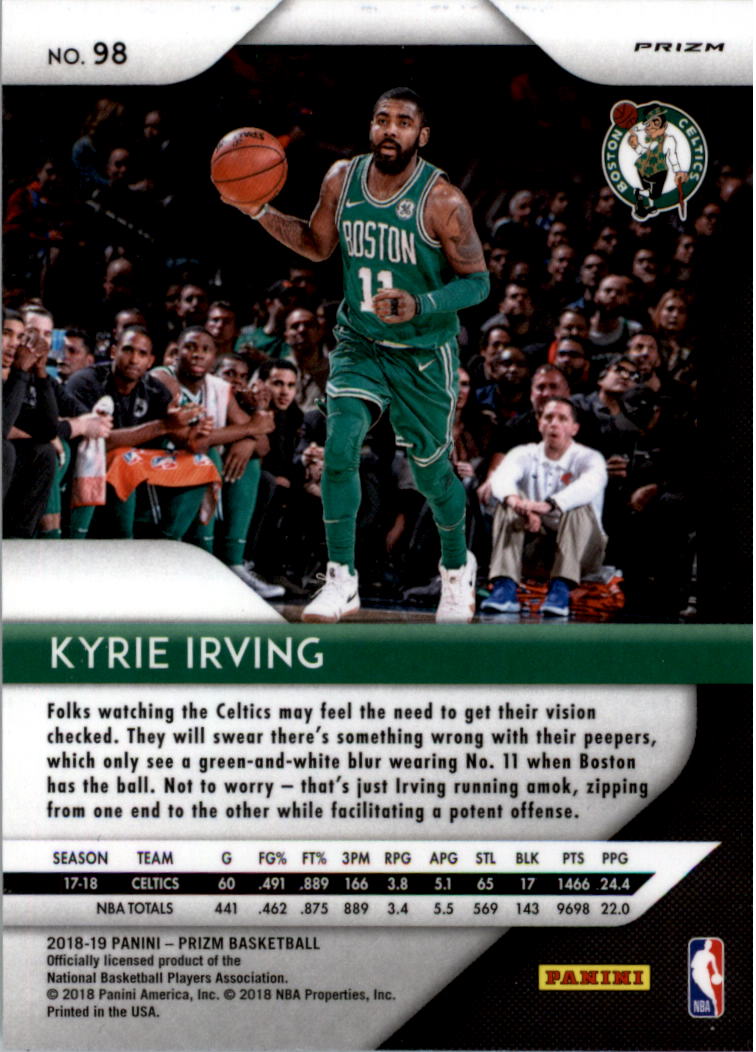 2018-19 Panini Prizm Prizms Red White and Blue #98 Kyrie Irving back image