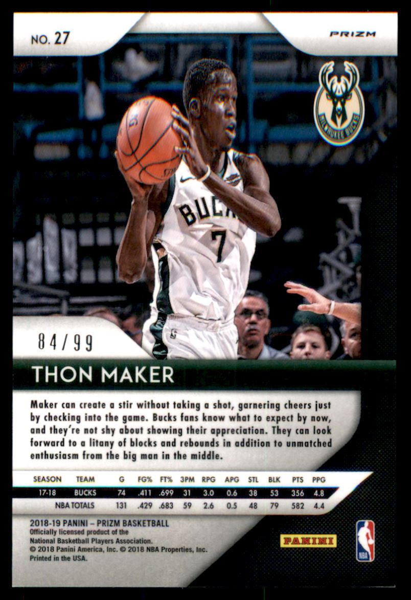2018-19 Panini Prizm Prizms Blue Ice #27 Thon Maker