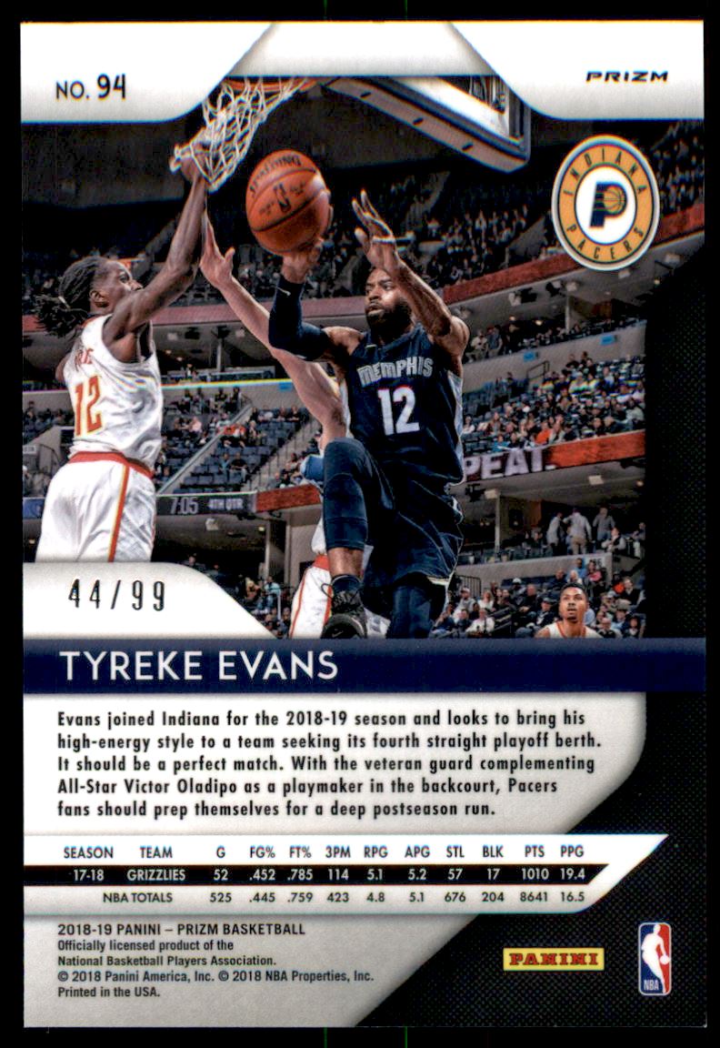 2018-19 Panini Prizm Prizms Blue Ice #94 Tyreke Evans
