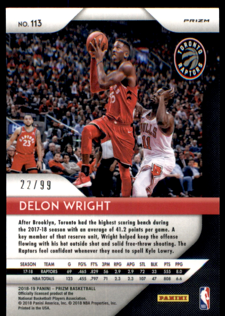 2018-19 Panini Prizm Prizms Blue Ice #113 Delon Wright