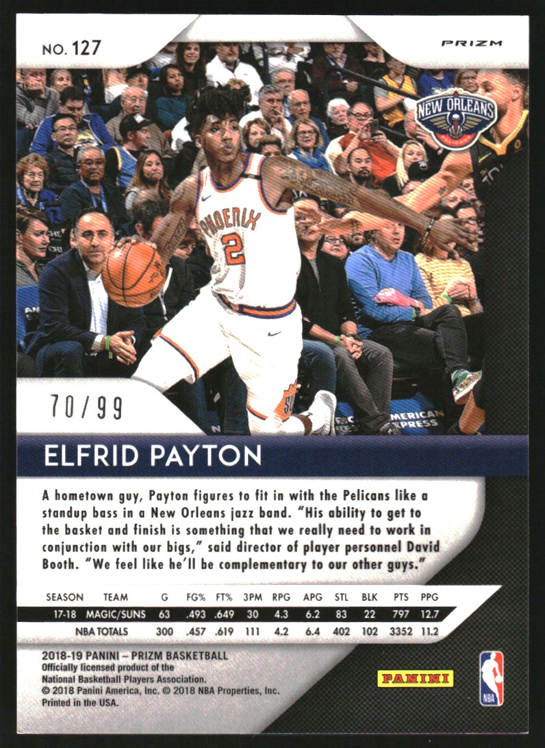 2018-19 Panini Prizm Prizms Blue Ice #127 Elfrid Payton