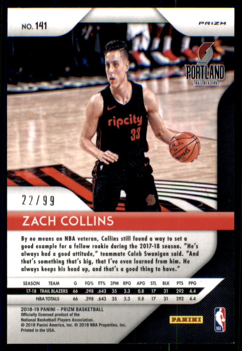 2018-19 Panini Prizm Prizms Blue Ice #141 Zach Collins