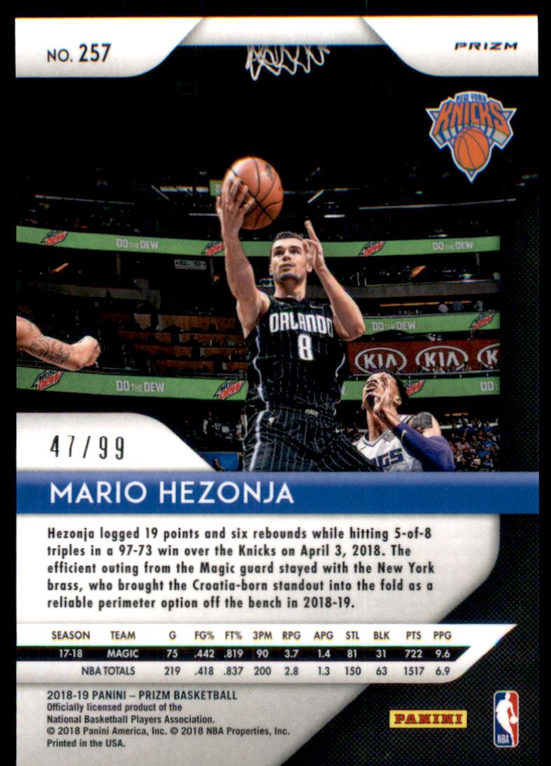2018-19 Panini Prizm Prizms Blue Ice #257 Mario Hezonja