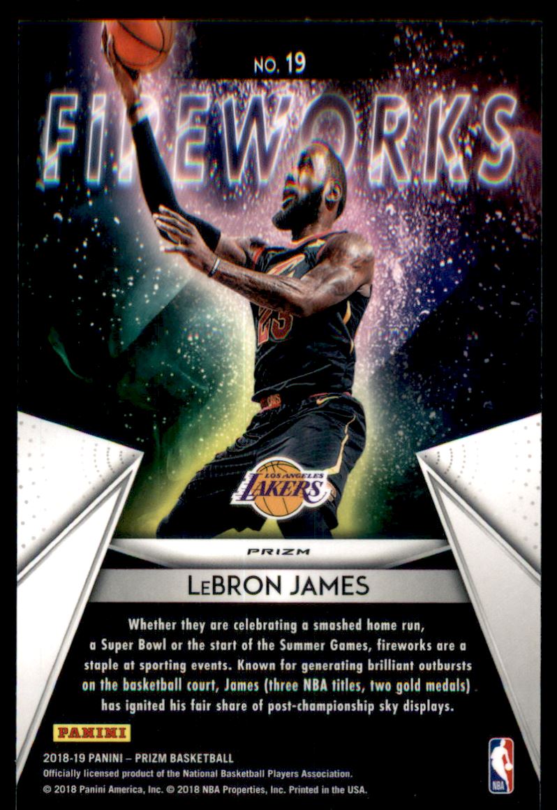 2018-19 Panini Prizm Fireworks Prizms Fast Break #19 LeBron James back image