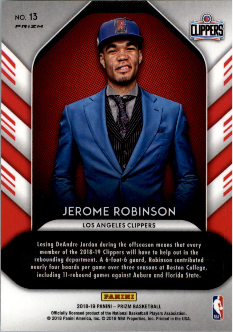 2018-19 Panini Prizm Luck of the Lottery Prizms Hyper #13 Jerome Robinson back image