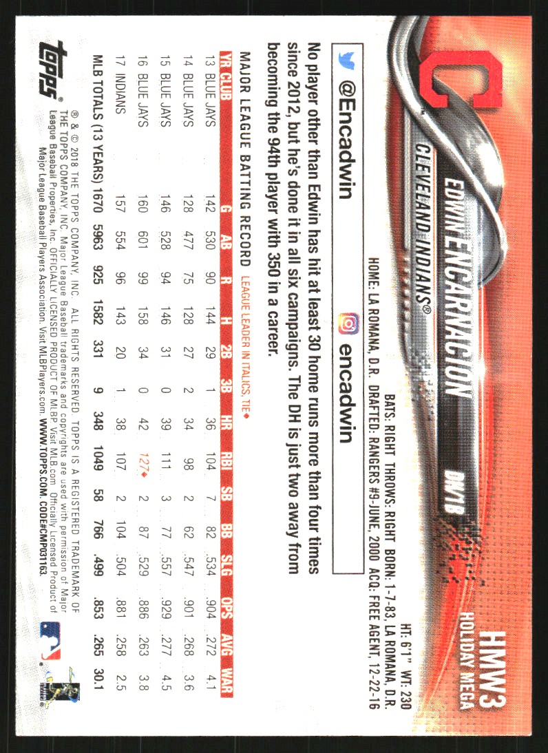 2018 Topps Walmart Holiday Snowflake Metallic #HMW3 Edwin Encarnacion
