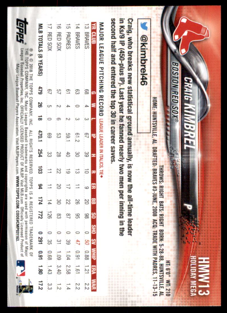 2018 Topps Walmart Holiday Snowflake Metallic #HMW13 Craig Kimbrel