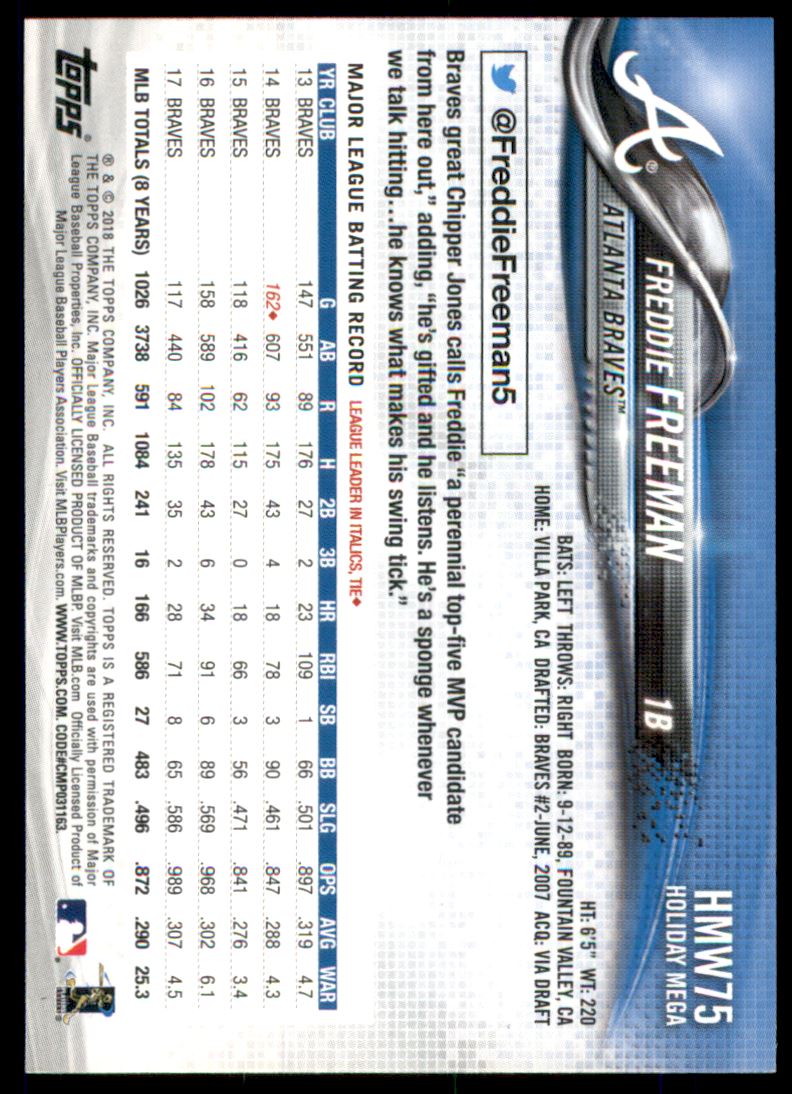 2018 Topps Walmart Holiday Snowflake Metallic #HMW75 Freddie Freeman