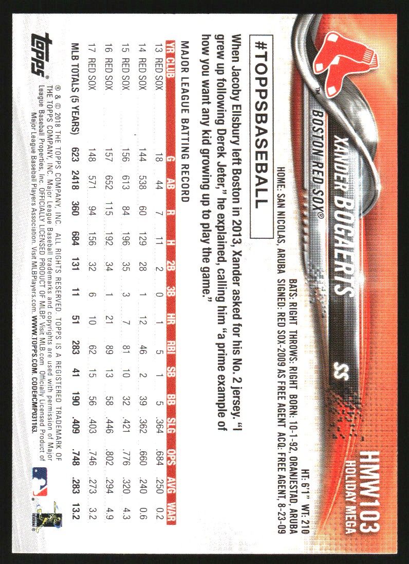 2018 Topps Walmart Holiday Snowflake Metallic #HMW103 Xander Bogaerts