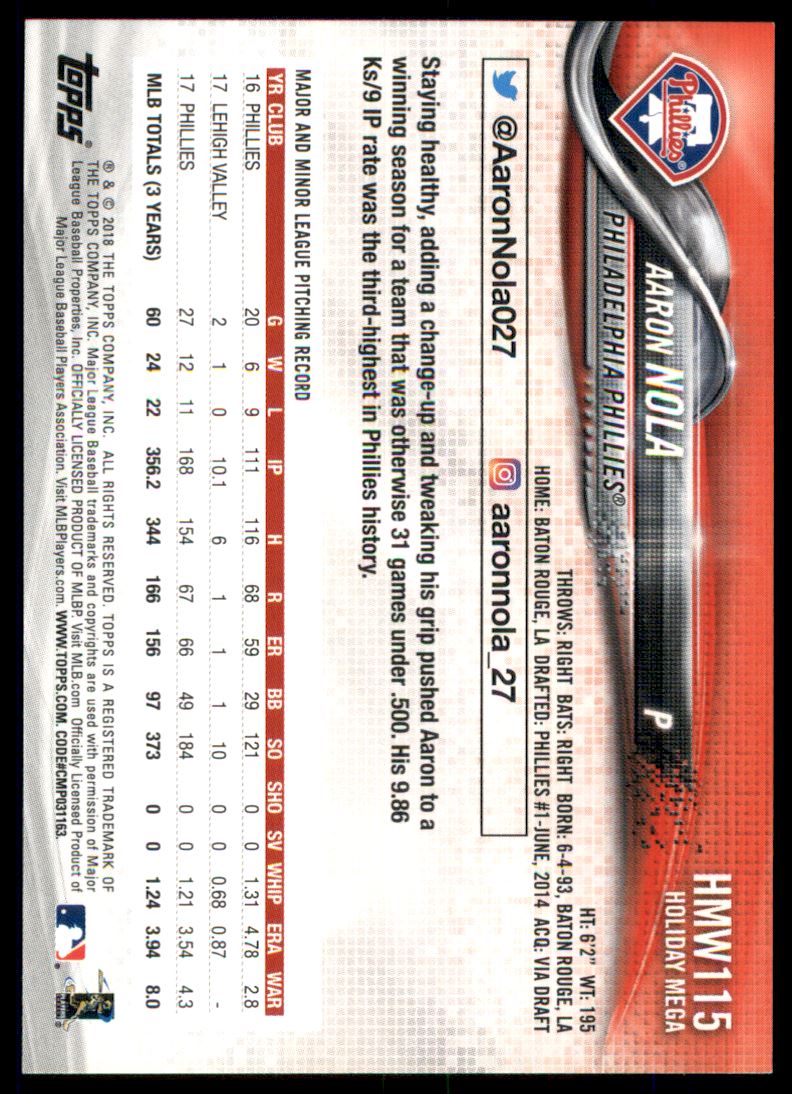 2018 Topps Walmart Holiday Snowflake Metallic #HMW115 Aaron Nola