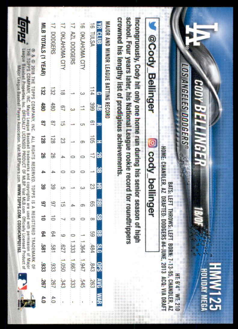 2018 Topps Walmart Holiday Snowflake Metallic #HMW125 Cody Bellinger