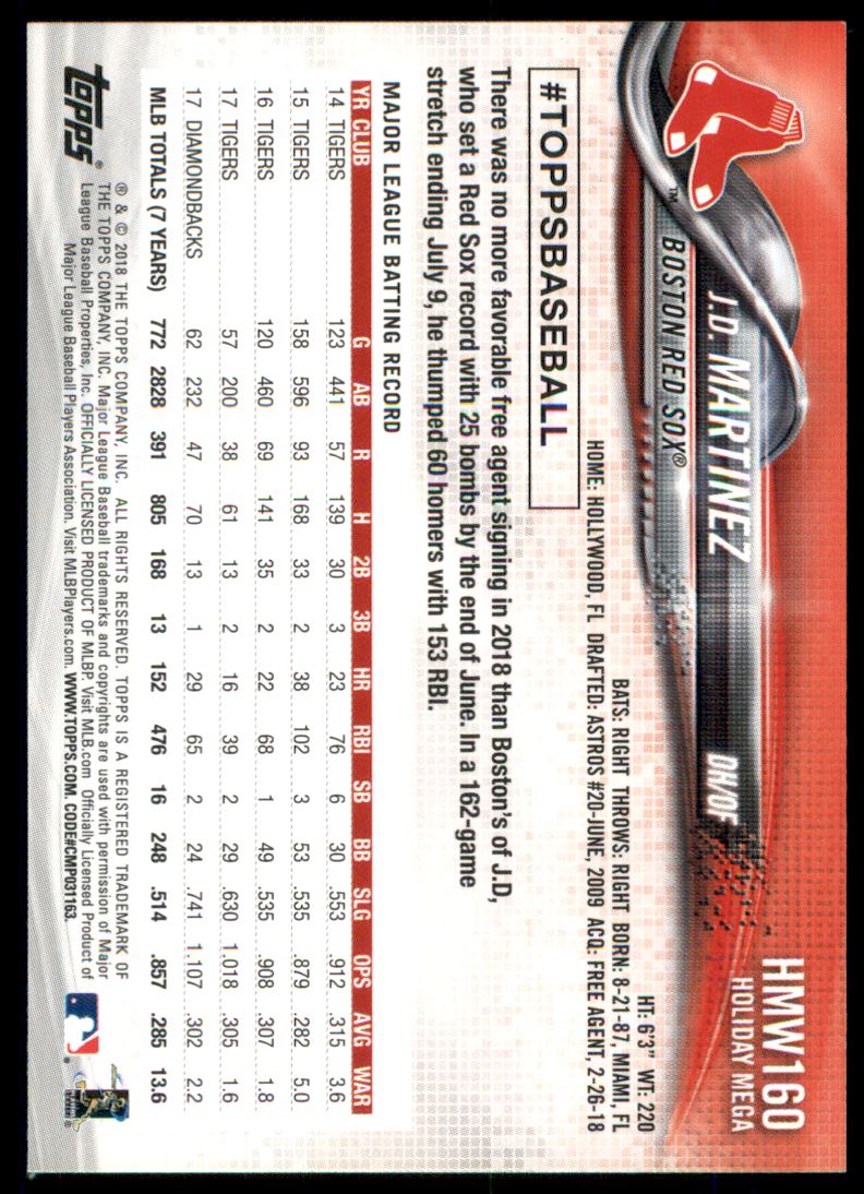 2018 Topps Walmart Holiday Snowflake Metallic #HMW160 J.D. Martinez