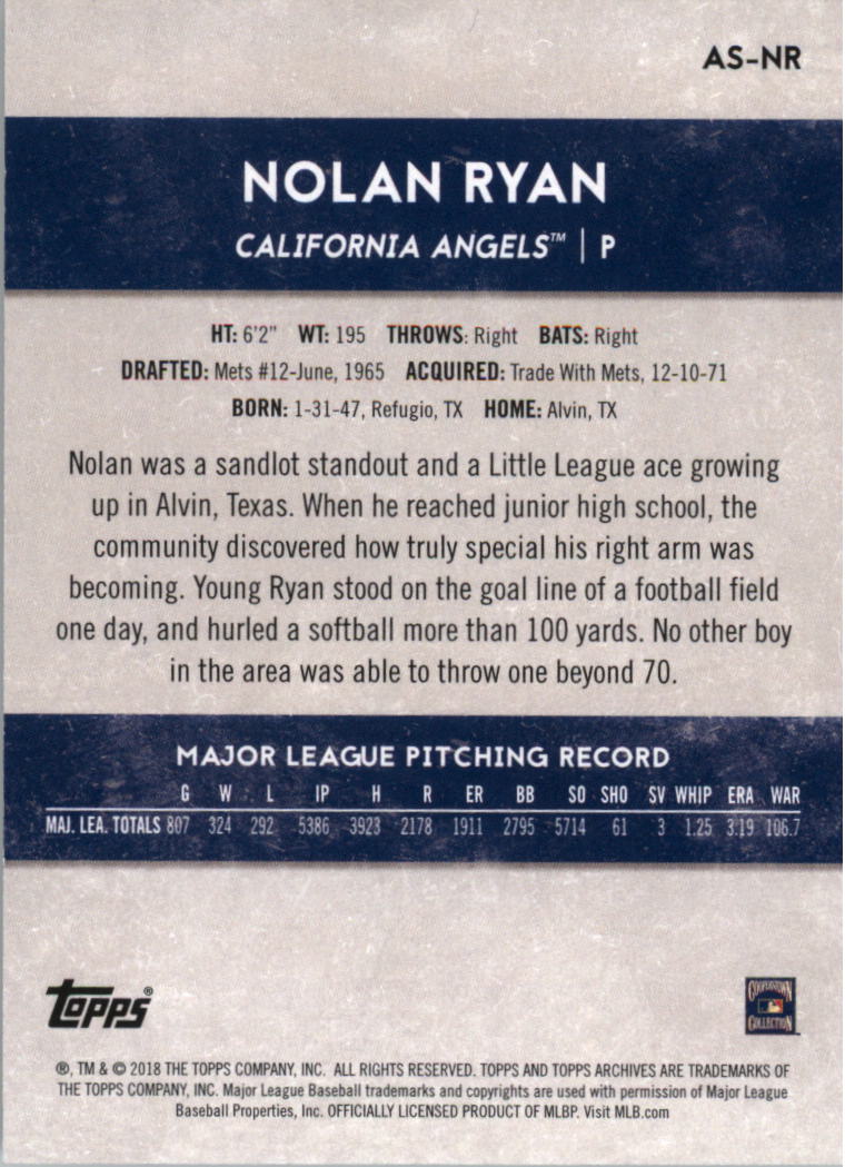 2018 Topps Archives Snapshots #ASNR Nolan Ryan back image
