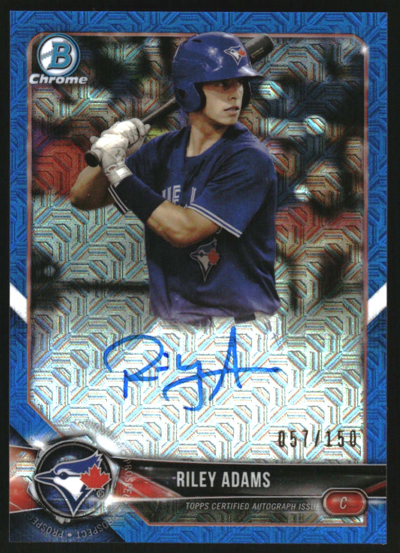 2018 Bowman Chrome Prospect Autographs Blue Mojo Refractors #BCPARAD Riley Adams