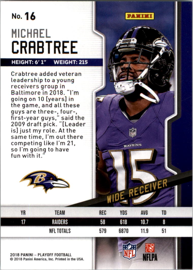2018 Playoff Touchdown #16 Michael Crabtree back image