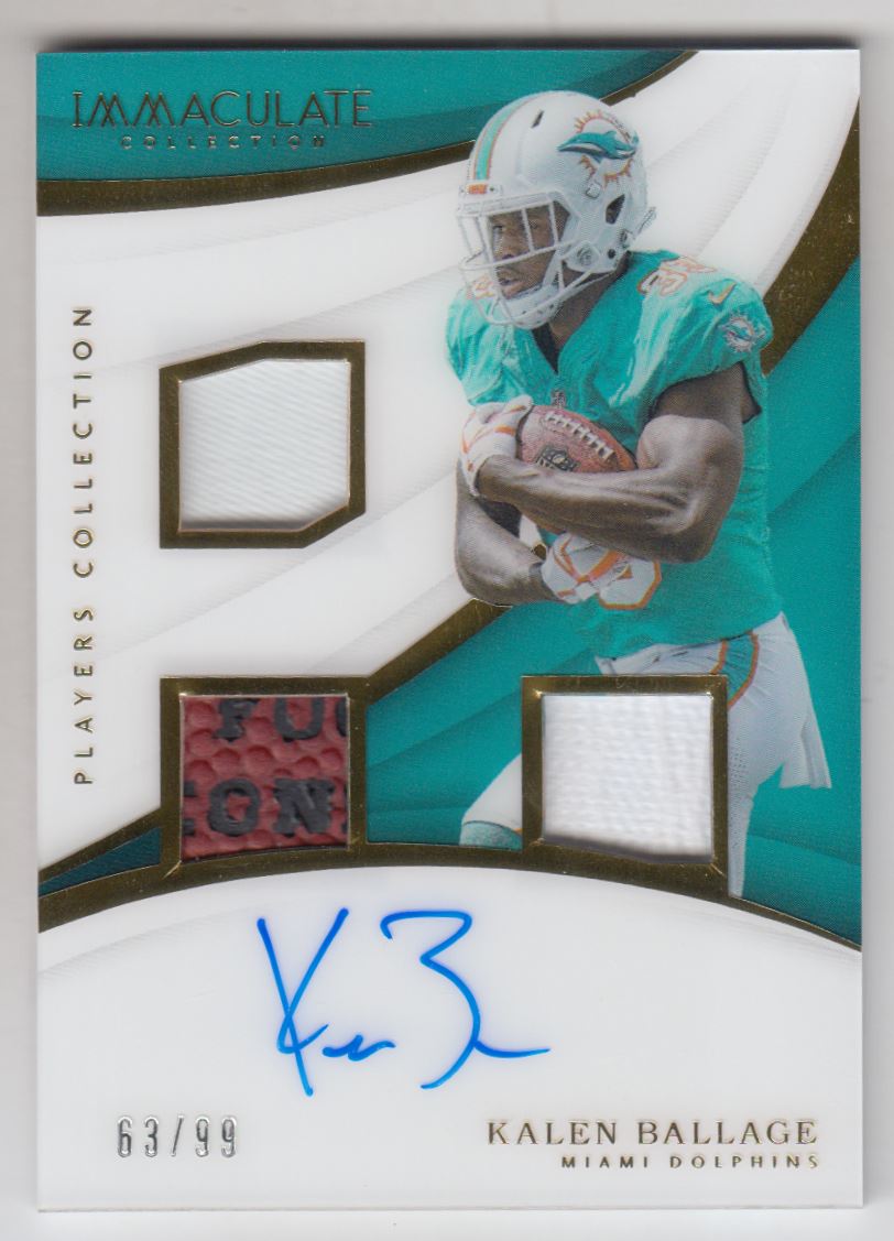 2018 Immaculate Collection Players Collection Material Autographs #25 Kalen Ballage/99