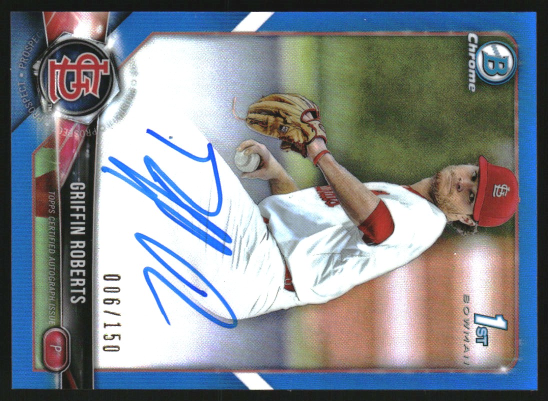 2018 Bowman Chrome Draft Autographs Blue Refractors #CDAGRO Griffin Roberts/150