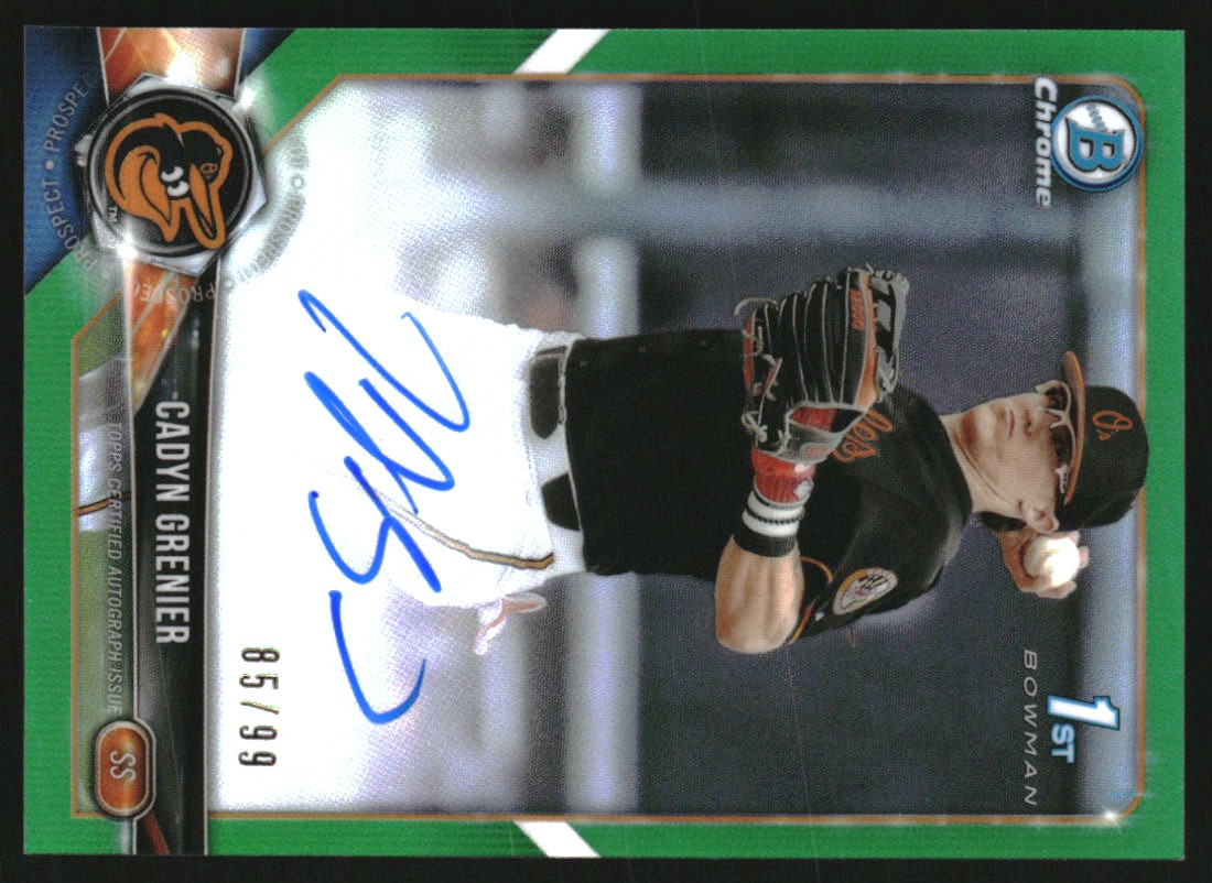 2018 Bowman Chrome Draft Autographs Green Refractors #CDACG Cadyn Grenier/99