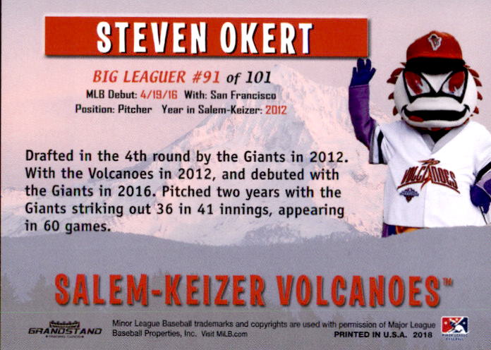2018 Salem-Keizer Volcanoes 20 Years of Success #91 Steven Okert - NM