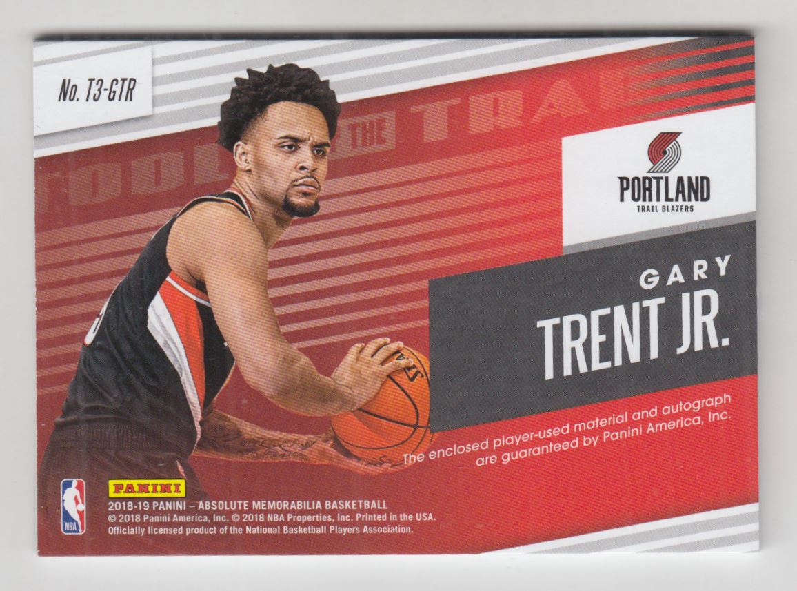 2018-19 Absolute Memorabilia Tools of the Trade Three Swatch Signatures #12 Gary Trent Jr. back image