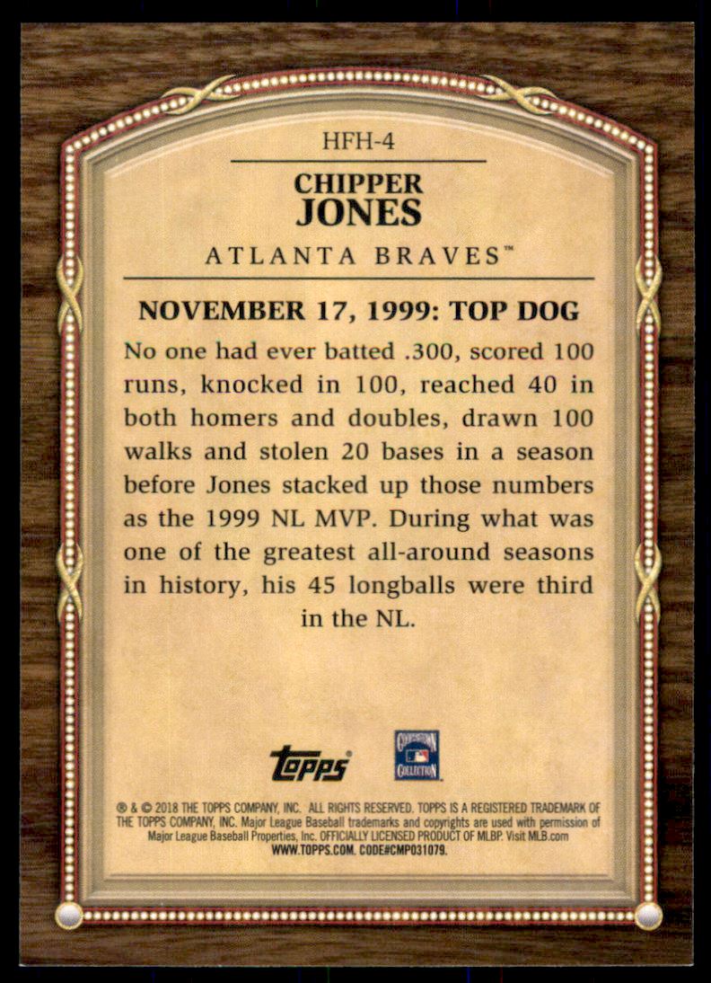 2018 Topps Update Hall of Famer Highlights Black #HFH4 Chipper Jones