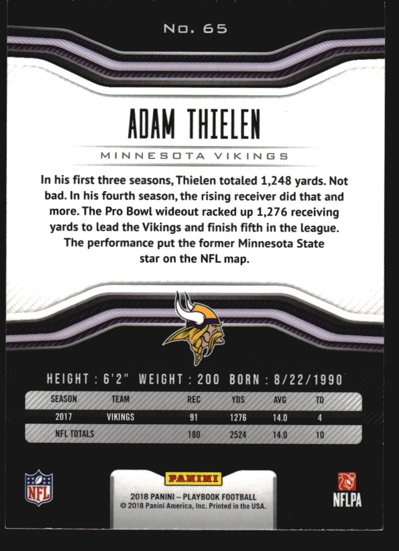 2018 Panini Playbook Orange #65 Adam Thielen
